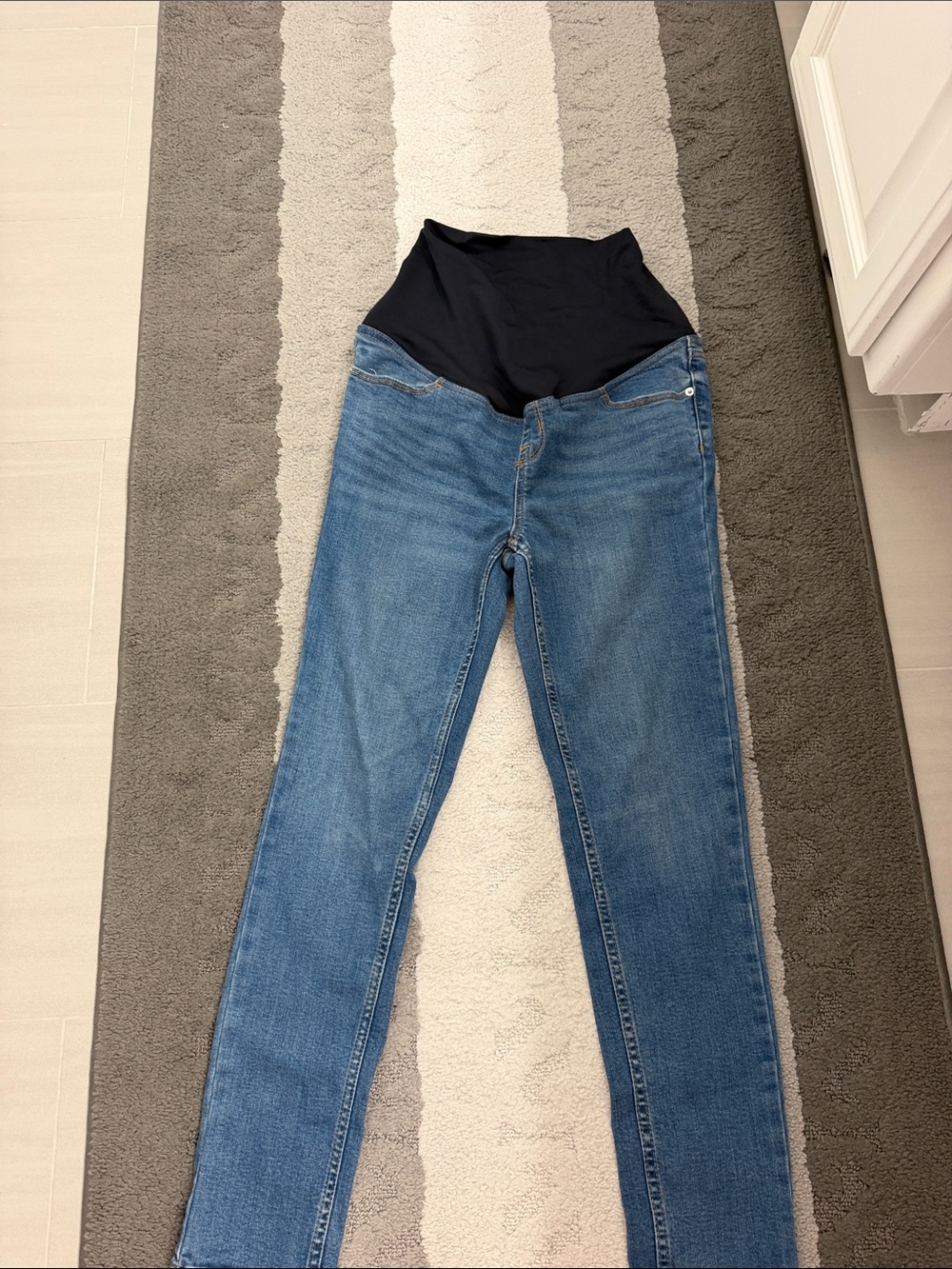 Maternity Stretch Blue Denim Jeans with Black Overband
